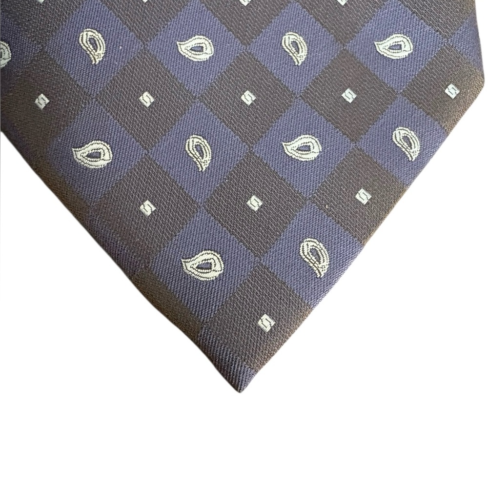 Luxury Mantebello‎ Handmade Tie Italy Blue Navy Paisley Check Classic Width NWT